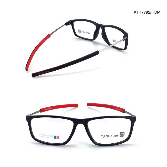 frame kacamata pria wanita kotak fleksible tag heuer TH7792 hitam doff merah grade original