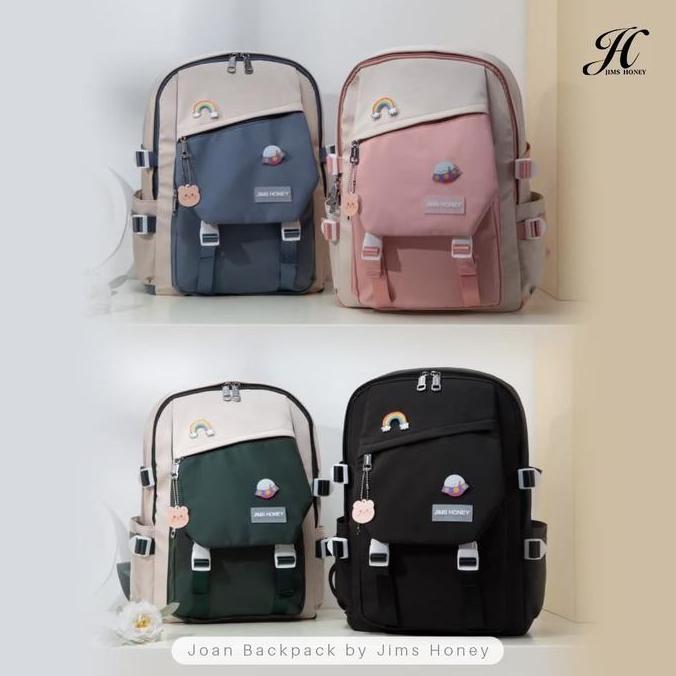JIMS HONEY Official Tas Ransel Wanita JOAN BACKPACK Dewasa Kulit Sekolah Kulit PU Kanvas Hitam SALE!