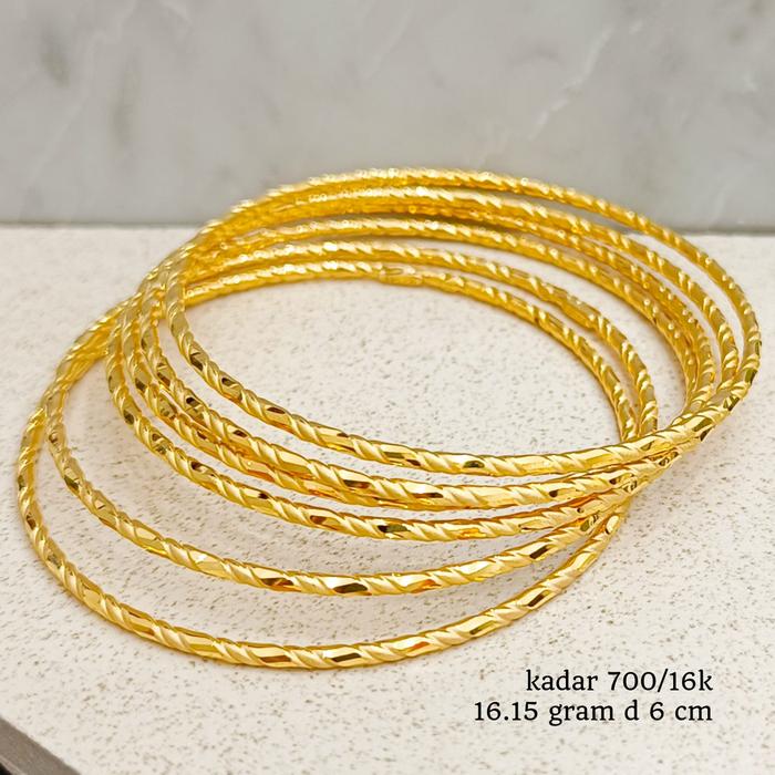 Gelang bangle keroncong susun ulir tipis Emas asli Kadar 700 16 Karat
