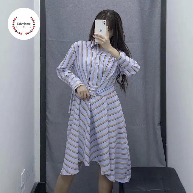 MPWWS - DRESS MIDI BASIC GARIS BIRU KATUN IMPORT