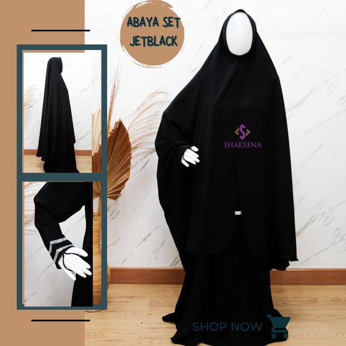 Gamis set Jet black free cadar bandana