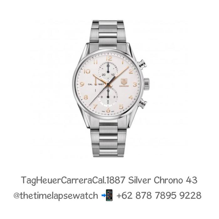 Tag Heuer Carrera Cal.1887, Silver Dial Gold Index Chronograph 43 mm