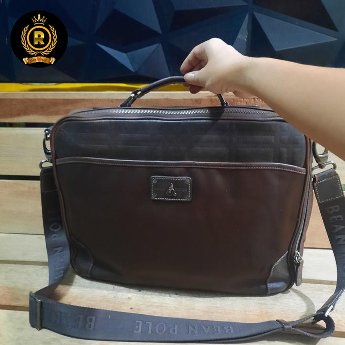 Tas Kantor / Tas Laptop Bean Pole Original Canvas mix Leather brown color