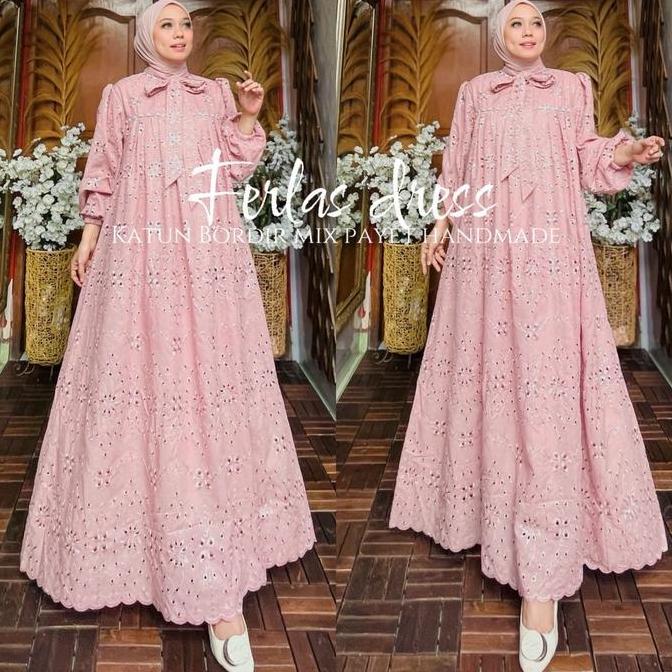 GAMIS Cantik Ferlas by Ohc Katun Bordir Payet untuk Wanita - Mewah Nyaman Dress Muslim Pesta