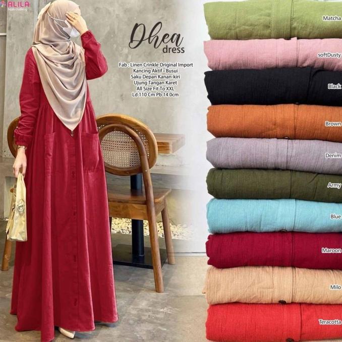 gamis dhea dress maxy katun linen krinkle polos busui adem by alila