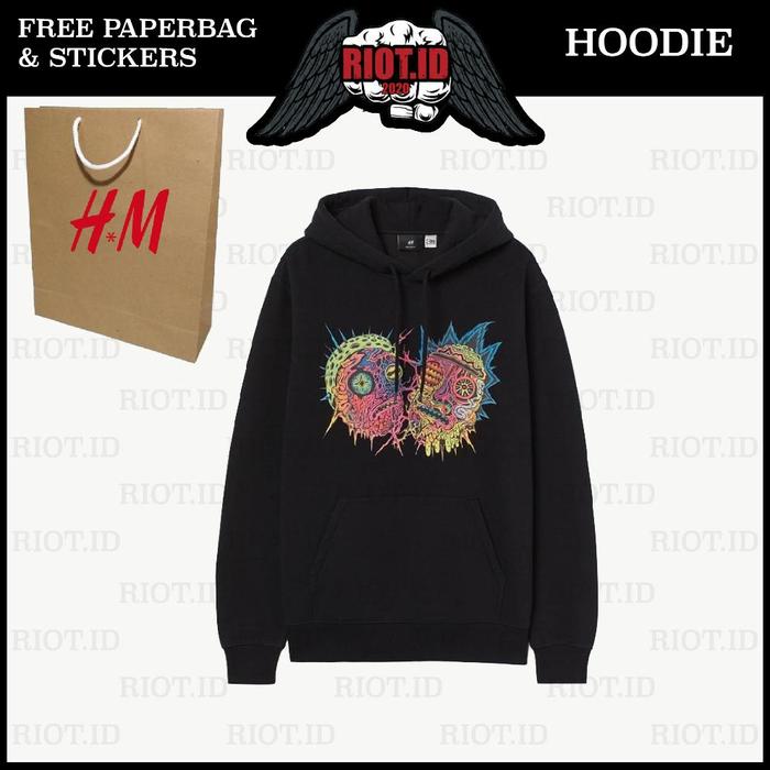 Hoodie Jaket Sweater Hm Rick And Morty Spongebob Hitam Black Free Paperbag Full Tag Crewneck Pria Wa