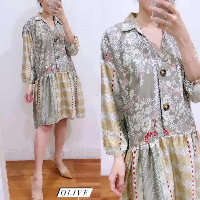 Khadijah midi dress maxmara silk premium HQ ruffle long sleeve Baju Tunik Wanita