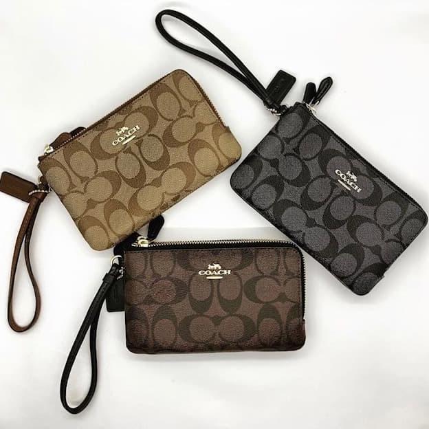 Coach Double Corner Zip Wristlet In Signature Canvas Original Product