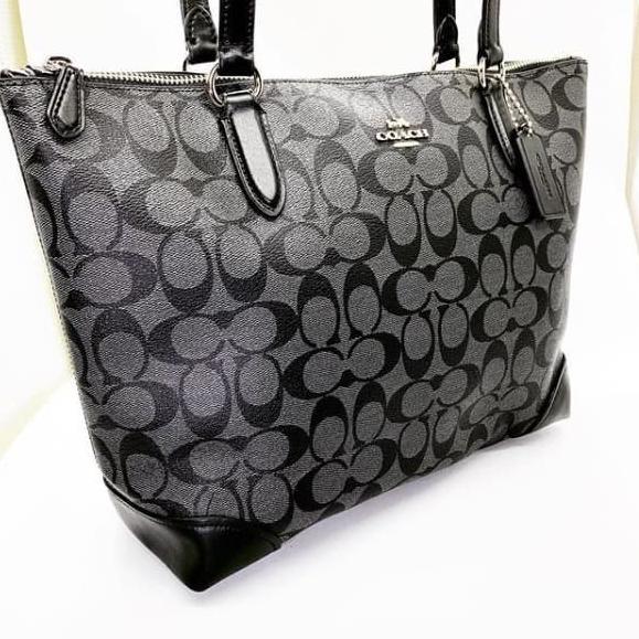 Coach Zip Top Totebag In Signature Canvas Black Original Product