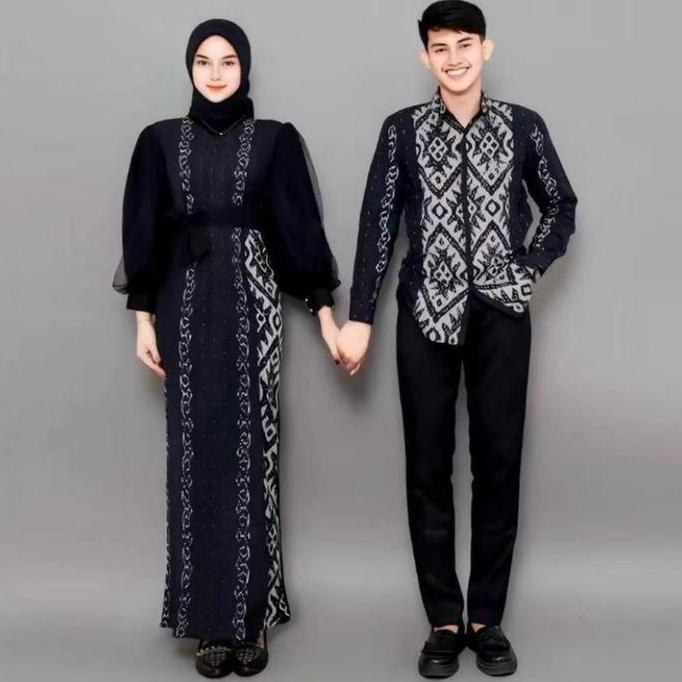 Promo / Terlaris IFRA.CLTN BAJU COUPLE TENUN PREMIUM PADMA BLACK SERIES - HITAM KEMEJA DRESS PANJANG