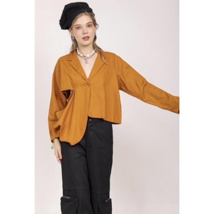 𝙉𝙀𝙒 Gaudi x Awkarin Brick Brown Long Sleeve Outer Blazer Y2K Unique Blouse Fashion Wanita