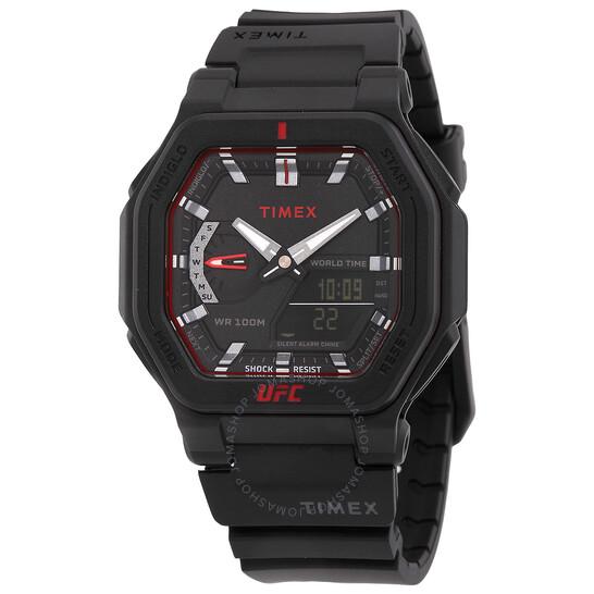 jam tangan Timex UFC Colossus Alarm World Time Quartz Analog-Digital Black Dial Men's Watch TW2V552
