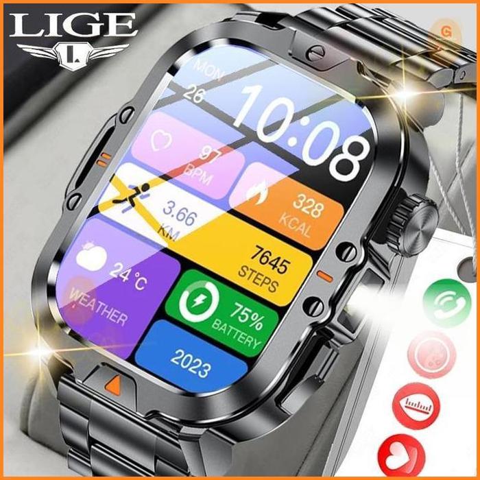 new LIGE Jam Tangan Pintar Pria 100+ Mode Olahraga Baterai Besar 410 Mah Dengan Senter LED Anti Air 