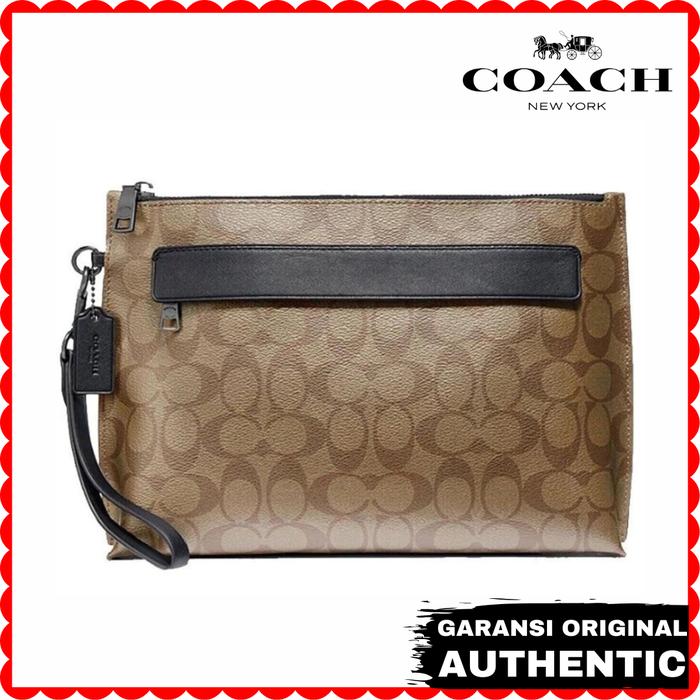 Tas Tangan Clutch Coach Pria Carryall Pouch In Signature Canvas Tan Original Store Branded Authentic