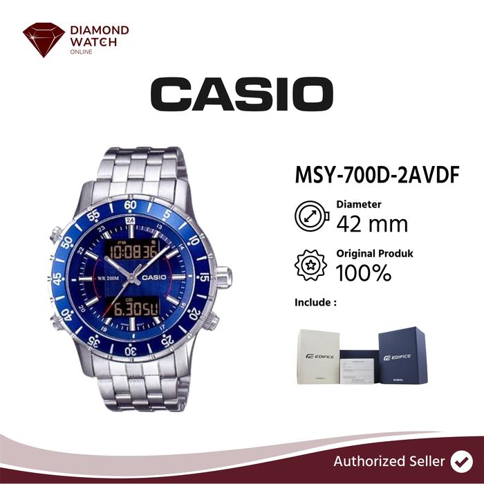 Jam Tangan Casio Edifice 42mm / 12mm Digital Men Analog Blue Dial Stainless Steel Strap MSY-700D-2AV