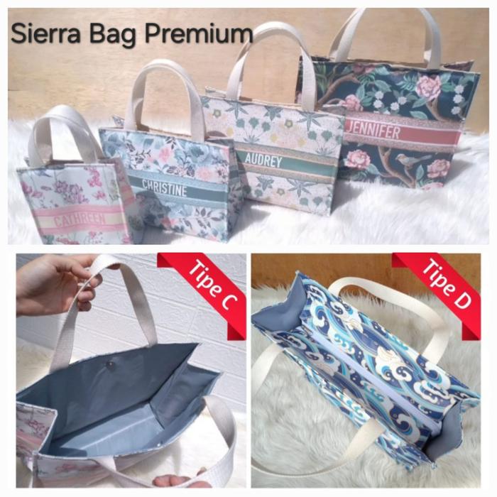 SIERRA PREMIUM CUSTOM MOTIF NAMA Tas Tote Bag Wanita Kekinian Printing SOUVENIR ULTAH ARISAN CORPORA