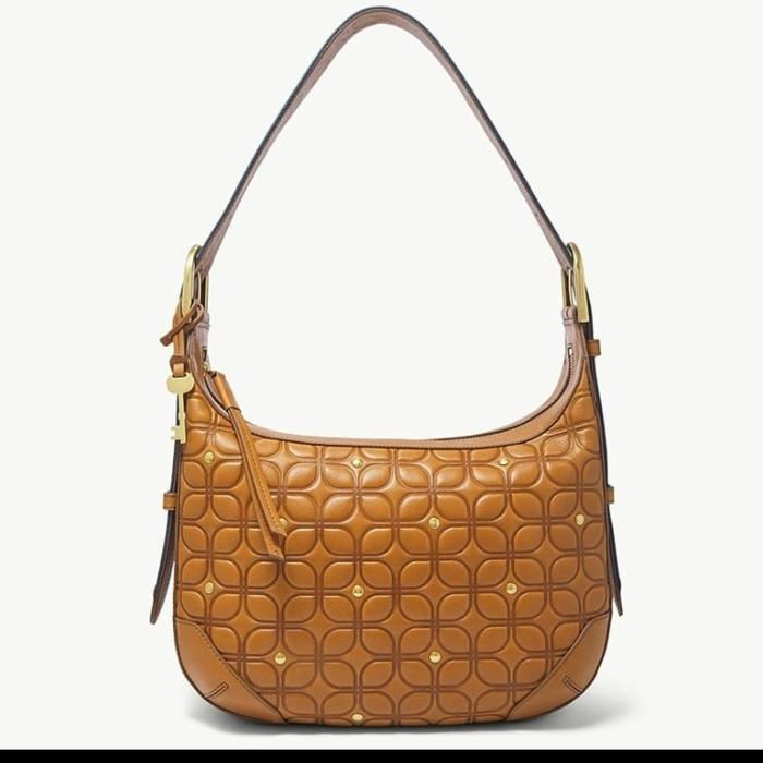 Fossil Hannah Hobo Brown Embossed New