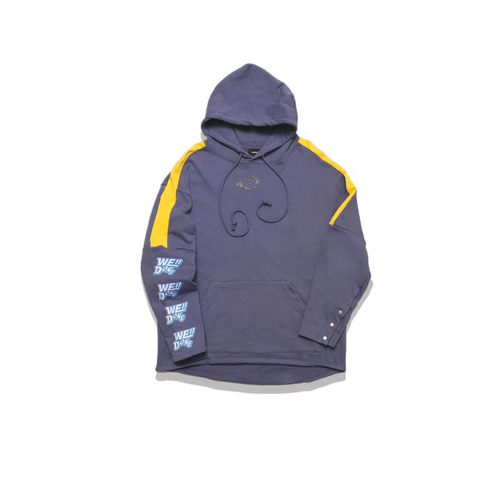 We11done Paneled Construction Hoodie Blue