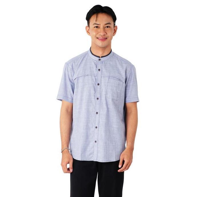 Muslim POSHBOY Kemeja Koko Lengan Pendek Navy bahan katun Fikri Edisi Lebaran Terlaris 100% original