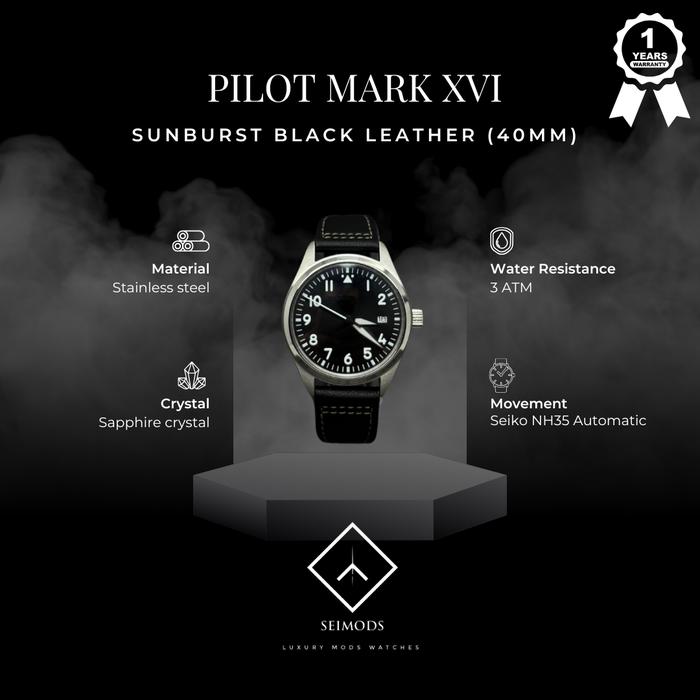 Jam Tangan Seiko Mod Pilot Mark XVI Mod IWC NH35 Automatic Watch Leather Strap