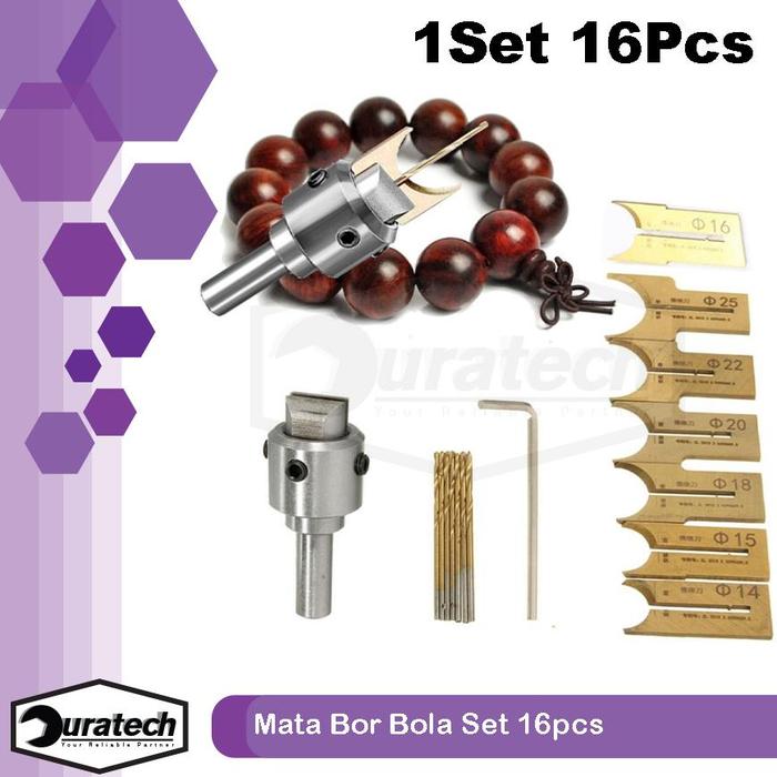 Ikura Tools Mata Bor Bola Bulat Pembuat Tasbih Set 16Pcs Rosary Beads Ukuran 14mm, 15mm, 16mm, 18mm,