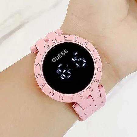 Jam Tangan Wanita Pria Guess LED Digital 1905PK Tali Mika Gelap Nyala Free Box Dan  Baterai
