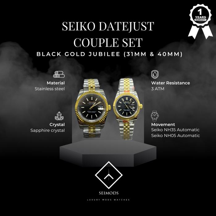 (SET) Jam Tangan Seiko Mod Datejust Couple Watches NH05 NH35 Automatic Jubilee 40mm 31mm 36mm Men La