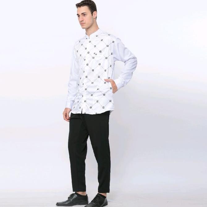 Muslim Zabeer kemeja koko brokat pria muslim dewasa kombinasi polos bordir Baju Panjang putih hitam 