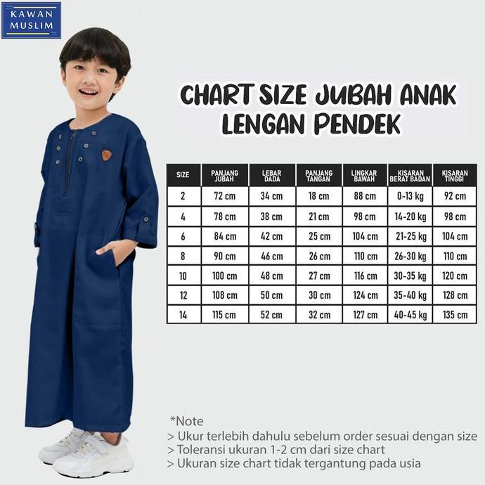 Kawan Muslim - Gamis Jubah Anak Laki Laki Lengan Pendek 3/4 Usia 1-14 Tahun Katun Toyobo Warna Biru 