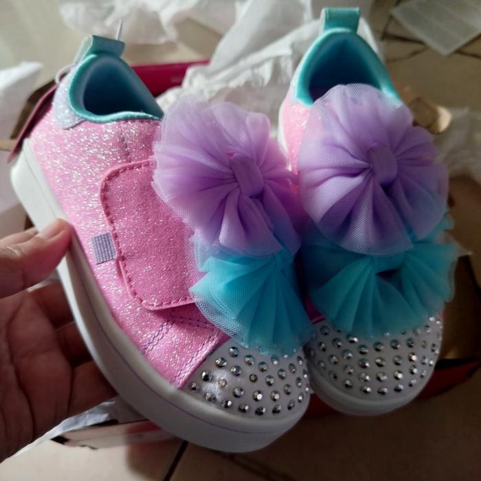 sepatu anak lampu skechers twi lites pink original
