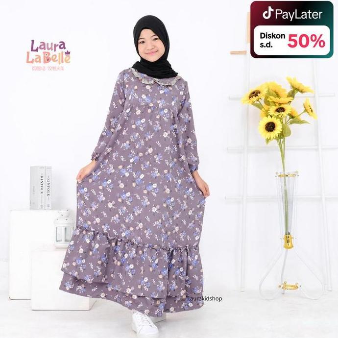 Laura La Belle Gamis Anak Perempuan Bunga Vivian 5 Tahun - Dewasa Laurakidshop Kancing Kerah Motif P