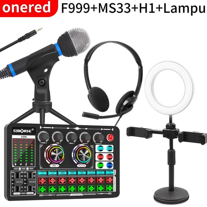 (PROMO) ONERED F999+MS33/36/38+H1+LAMPU PAKET KOMPLIT SOUNDCARD MIC HEADPHONE LIGHT ORIGINAL FOR LIV