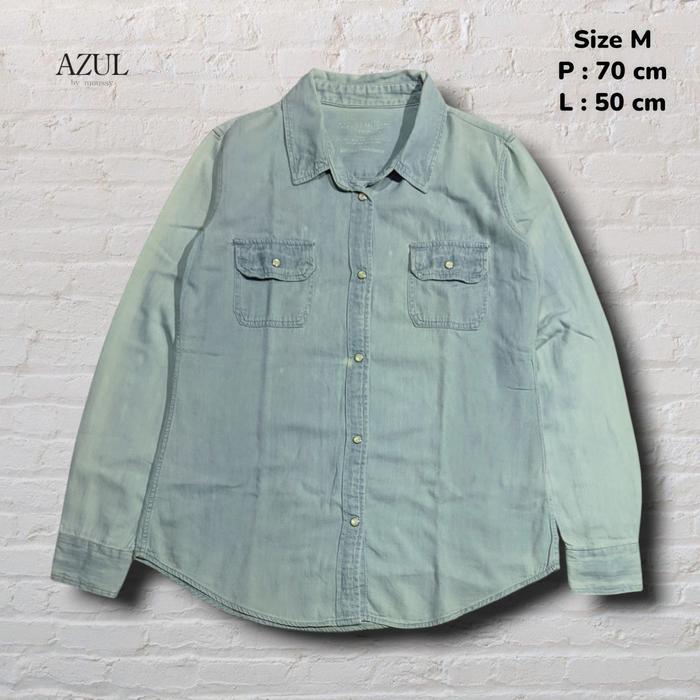 Size M Kemeja Panjang Denim Azul Light Blue Washed Fading Original Second Preloved #K79