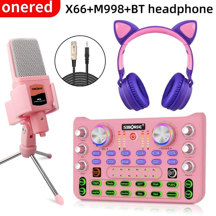 (PROMO) ONERED COD X66+M998+H6/H7 PAKET LENGKAP LIVE SOUNDCARD MIC 3 IN 1 KARAOKE FOR STREAMING LANG