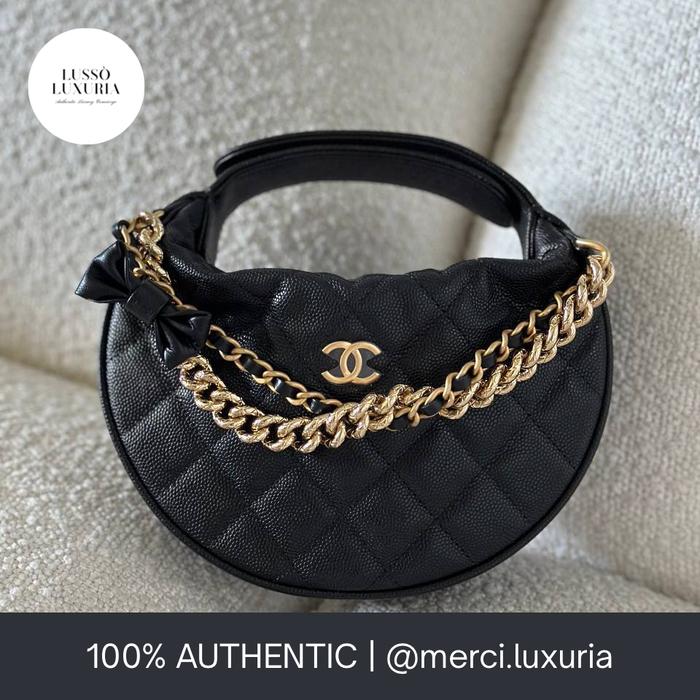 AUTHENTIC Chanel Moon Jodie Caviar Black GHW, chip tas mini kecil