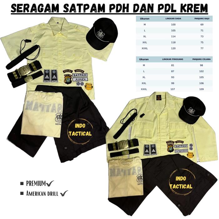 BAJU SERAGAM SECURITY CREAM PDL PDH SATPAM CREAM 2025, SETELAN SATPAM CREAM TERBARU, BAJU PREMIUM SA