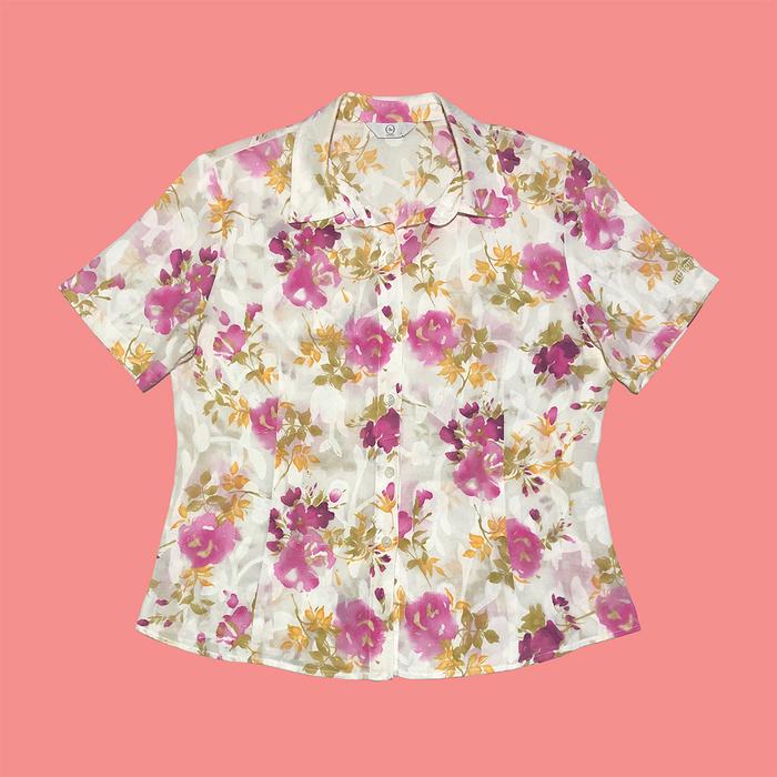 Anthem. Blouse Katun Lengan Pendek Motif Floral. Thrift & Preloved