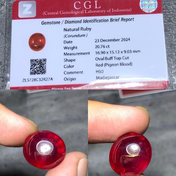 Natural Ruby Pigeon Blood - Memo CGL