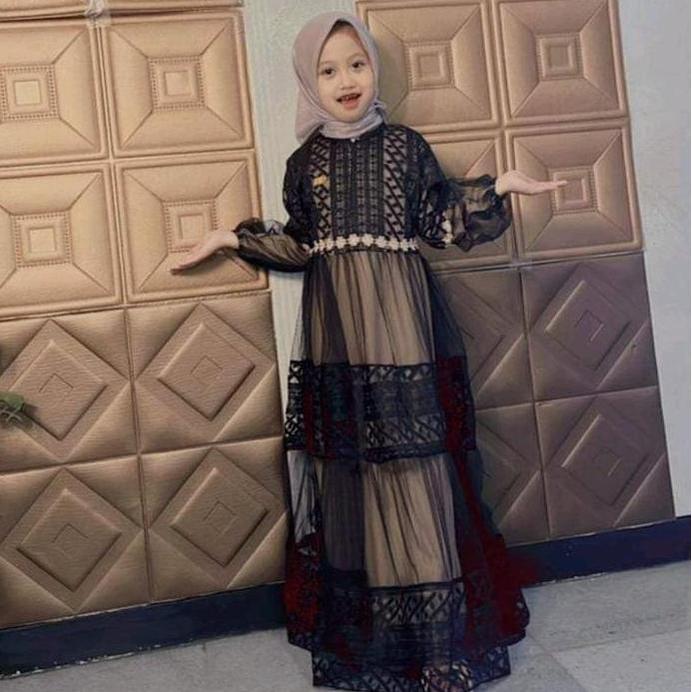 Dress Brukat Anak Perempuan Usia 3-15 Tahun // Ohc Dress Full Furing Gamis Muslim Tanggung Mewah Baj