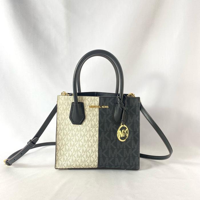tas wanita mk mercer medium messenger sign black multi vj
