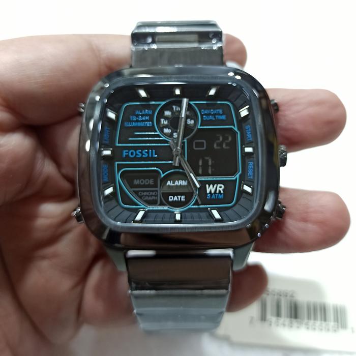 Jam Tangan Pria FL Re*ro FS5892 Dual Time Dark Sm*ke Grey Steel