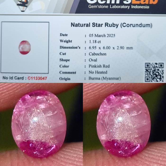 Hot Item Natural Star Ruby 1.18 Cret No heated Burma Myanmar