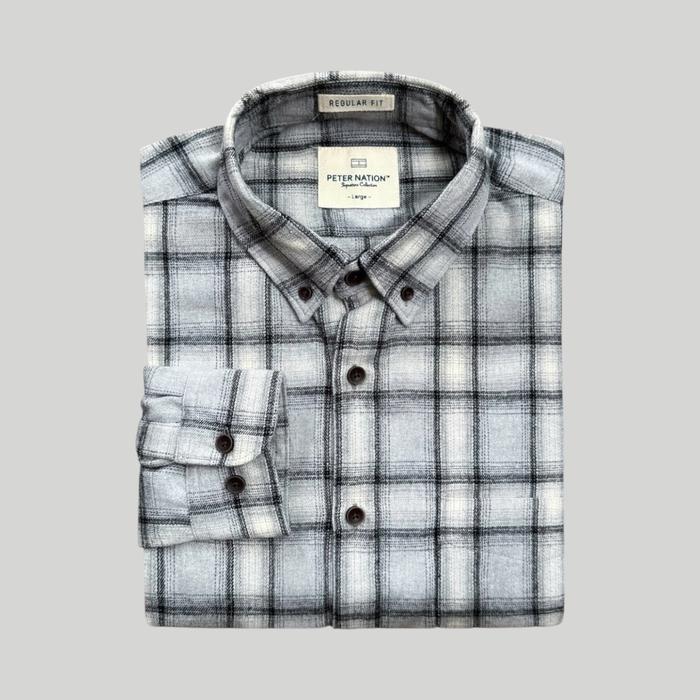 Peternation kemeja flanel pria wool basic panjang regular fit PT113 High Kerah Kotak