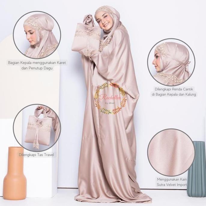 Promo / Terlaris Mukena Terusan Dewasa Kayla Renda Khadijah Silk Velvet Rachellea cantik kain pouch 