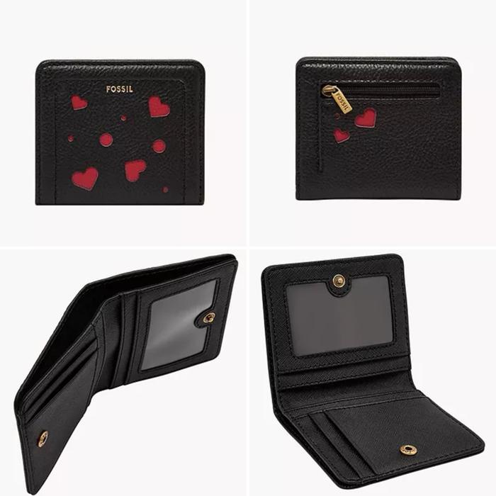 dompet wanita fossil madison bifold wallet black red sj