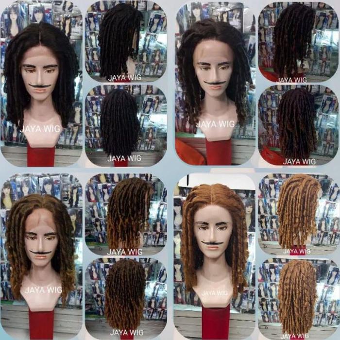 Wig Gimbal Rambut Palsu Cowok Model Keriting Gimbal Panjang