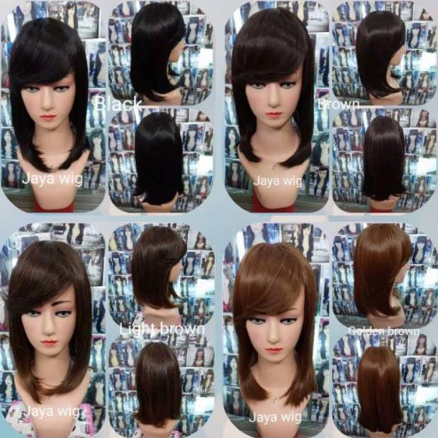 Wig Lurus Pendek Sebahu Rambut Wik Sebahu Poni Samping
