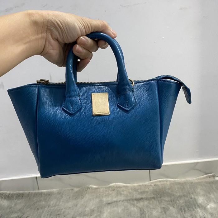 Sling bag and hand bag mini biru kulit ori