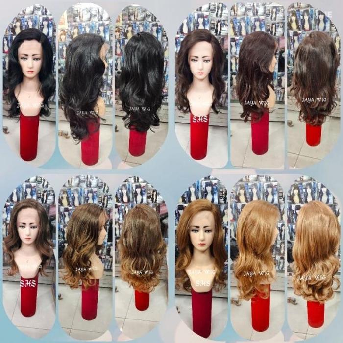 Wig Gelombang Panjang Tanpa Poni Rambut Palsu Wanita Model Lace Wig Curly
