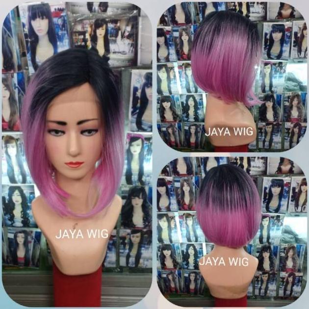 LACE WIG BOB PENDEK OMBRE PINK
